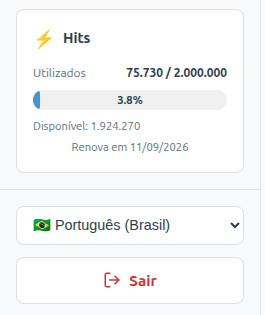 Seletor de idioma português e inglês no painel