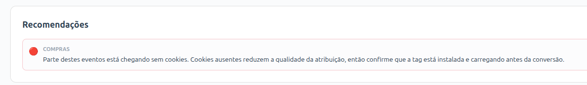 Recomendação crítica avisando que parte das compras chega sem cookies